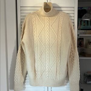 Standun Galway Irish Knit Hand Knit Fisherman’s Sweater Turtleneck Cream XL